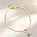 Delicado collar de perlas de agua dulce con colgante único, elegante cadena de clavícula. - Estilo 2