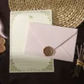 Vintage Briefpapier Set mit rosa strukturiertem Umschlag und elegantem Wachssiegel. - Kaninchen Briefpapier Stempel Set / Mehrteiliges Set / Rosa