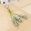 Grüner PU-Leder Blumen Taschenanhänger eleganter Schlüsselring für Damen Accessoire chic - Lavendel-Anhänger (K6720)