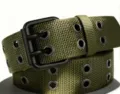 Army green canvas belt for men and women, double pin buckle with double grommets tactical style. - Solid Green / 120cm
