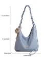 Light blue slouchy tote bag with star print, plush bear charm, and gathered shoulder strap for women. - 32*23*10cm (Excluding Pendant) / Blue