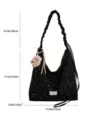 Black canvas tote bag with star print, casual shoulder bag with plush charm and braided strap. - 32*23*10cm (Excluding Pendant) / Black