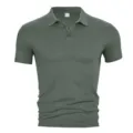 Dettaglio polo maniche corte verde scuro, colletto classico, tessuto casual traspirante. - Taglia S / Top / Verde militare