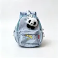 Hübscher blauer Kinderrucksack mit Sternenprint, Plüsch-Panda und gesticktem Logo für die Schule. - L / 25cm / Stern Blau