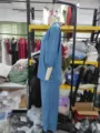 Casual solid color round neck short sleeve top and wide leg pants set for women wear. - Side View
