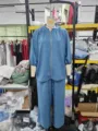 Blue casual two-piece pants set with front zipper and round neck for women wear - Front View