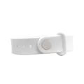 Plain white silicone sports wristband featuring a metal snap button, minimalist variant. - White