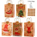 Christmas kraft paper gift bags set of 5 with festive stickers for holiday party favors packaging - Bags and Stickers / 5 Bags + 25 Yellow Stickers