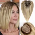 Ombre Blonde Hair Topper for Women Swiss Lace Base Breathable Natural Looking Wig - Gradient Gold