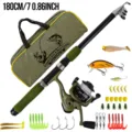 caña de pescar telescópica y carrete set kit de viaje con anzuelos y bolsa de transporte - Combo 1.8M (Bolsa Verde Militar) / Verde Militar