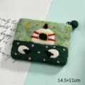 Handmade wool felt coin purse with cute sheep and yurt embroidery, stylish card and zipper bag. - Mongolian Grassland Bag