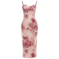 Dettaglio del tessuto dell'abito bodycon senza maniche con stampa leopardata rosa astratta. - XS / Borgogna