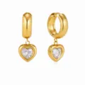 Gold-plated hoop earrings with sparkling heart zircon crystal pendant, elegant chic jewelry. - ER1011 Heart Gold