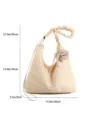 Korean style polka dot canvas shoulder bag with cute plush puppy pendant and slouchy strap. - Yellow