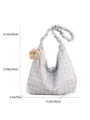 Korean style cute polka dot canvas shoulder bag with plush charm, large capacity casual daily tote. - Blue