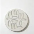 Ceramic speckled round ring tray with multi-slot oval design for jewelry storage display. - Round Style / 11.5x1.5cm / Round Off-White Dotted Ring Tray