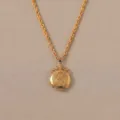 Vintage gold locket necklace with rope chain, wing and star engraved photo pendant jewelry - Wings Round Locket