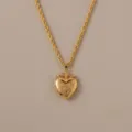 Vintage gold heart locket necklace with rope chain, elegant floral engraved pendant jewelry. - Daisy Heart Locket