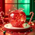 Festive red transparent apple ornament with Christmas motifs for holiday home decor table. - Christmas Red (Santa Claus Decor)