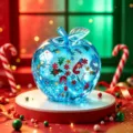 Blue Christmas apple stress relief toy, translucent squeeze toy with festive patterns. - Christmas Style - Blue
