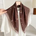 Brown striped floral square scarf, elegant neckerchief and stylish hair accessory for women. - Striped Small Floral - Coffee Beige (Double Sided)