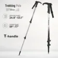 Verstellbarer Aluminium Trekkingstock mit T-Griff Outdoor Wanderstock in Silber - Biegung / 63-135cm / Top Silber