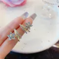 Korean retro exquisite diamond-inlaid chic versatile ear studs, minimalist designer fashion earrings. - Double Flower Stud Style (E3071) / Gold