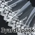 White embroidered lace trim 3 yards per pack 15.5cm wide for sewing crafts DIY decor - White