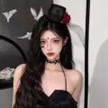 Retro vintage mesh mini top hat hair clip with red rose veil for women party and halloween - Halloween Rose Lace Veil Fascinator - Rose Feather Fascinator / Black
