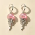 Silver-toned pink jellyfish dangle earrings, sweet summer ocean style fashion jewelry. - Jellyfish Earrings / Pink