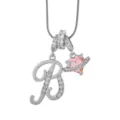 Collier lettre B en cuivre et zircone cubique avec pendentif planète cœur rose femmes - B-Platine (Chaîne Serpent)