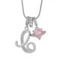 Collier avec lettre L argentée et cœur rose Saturne, bijoux style dopamine en zirconium brillant - C-Platine (Chaîne Serpent)