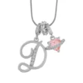 Collier lettre D cœur rose en zircon, charmant choker en cuivre argenté pour femmes. - D-Platine (Chaîne Serpent)
