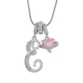 Collier lettre E ton argent avec pendentif planète cœur rose zircone scintillant chic. - E-Platine (Chaîne Serpent)