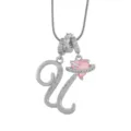 Collier 26 lettres de la Saint-Valentin, pendentif cœur rose Saturne en zircone - U-Platine (Chaîne Serpent)