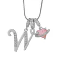Collier pendentif lettre W en argent avec cœur cristal rose charme Saturne bijoux femme mode - W-Platine (Chaîne Serpent)