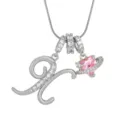 Charmant collier lettre alphabet en zircon et cœur rose planète en cuivre pour femme tendance. - X-Platine (Chaîne Serpent)