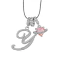 Collier lettre Y avec pendentif cœur rose Saturne, chaîne argent zircon, style dopamine. - Y-Platine (Chaîne Serpent)