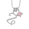 Collier Pendentif Lettre en Argent avec Charme Saturne Cœur Zircon Rose pour Femme - Z-Platine (Chaîne Serpent)