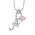 Collier lettre A argenté avec pendentif planète cœur rose, bijoux en zircone style y2k. - A-Platine (Chaîne Serpent)