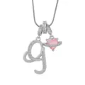 Collier pendentif lettre G en zircon argenté et cœur rose Saturne pour bijoux tendance. - G-Platine (Chaîne Serpent)