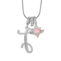 Charmant collier avec pendentif lettre en cuivre zircone et charm cœur planète rose. - I-Platine (Chaîne Serpent)