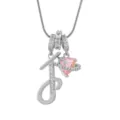 Collier pendentif lettre argentée avec cœur rose et anneau de Saturne et zircons brillants. - J-Platine (Chaîne Serpent)