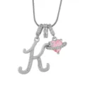 Collier lettre K en argent avec pendentif planète cœur en oxyde de zirconium rose. - K-Platine (Chaîne Serpent)
