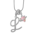 Collier pendentif lettre L en argent avec zircone cœur rose bijoux dopamine mignons pour femmes - L-Platine (Chaîne Serpent)