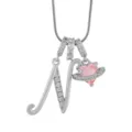 Collier pendentif lettre N en argent avec charme cœur planète rose, zircone cubique. - N-Platine (Chaîne Serpent)