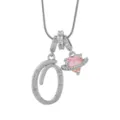 Collier pendentif lettre O en argent avec charm zircon planète cœur rose pour femme bijoux - O-Platine (Chaîne Serpent)