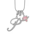 Collier Pendentif Lettre P Zircon Coeur Rose Saturne Chaîne Cuivre Argent Modèle - P-Platine (Chaîne Serpent)