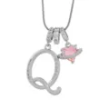 Collier pendentif lettre Q avec zircon scintillant et charm cœur rose style Saturne pour femmes. - Q-Platine (Chaîne Serpent)