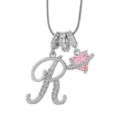 Collier pendentif lettre R argenté avec charm cœur rose planète oxyde pour femmes filles. - R-Platine (Chaîne Serpent)